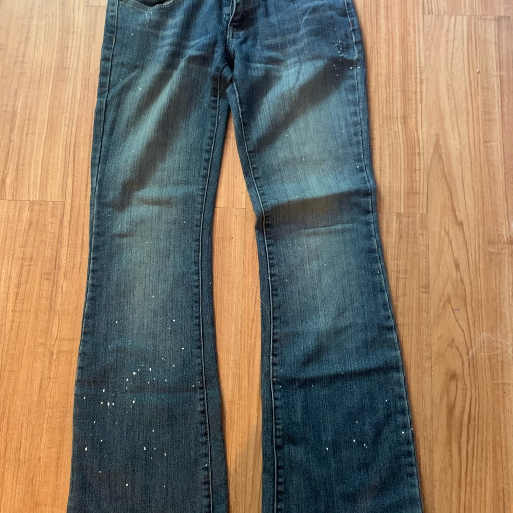 Blue Flare Wide Leg Jeans with Natural Fading